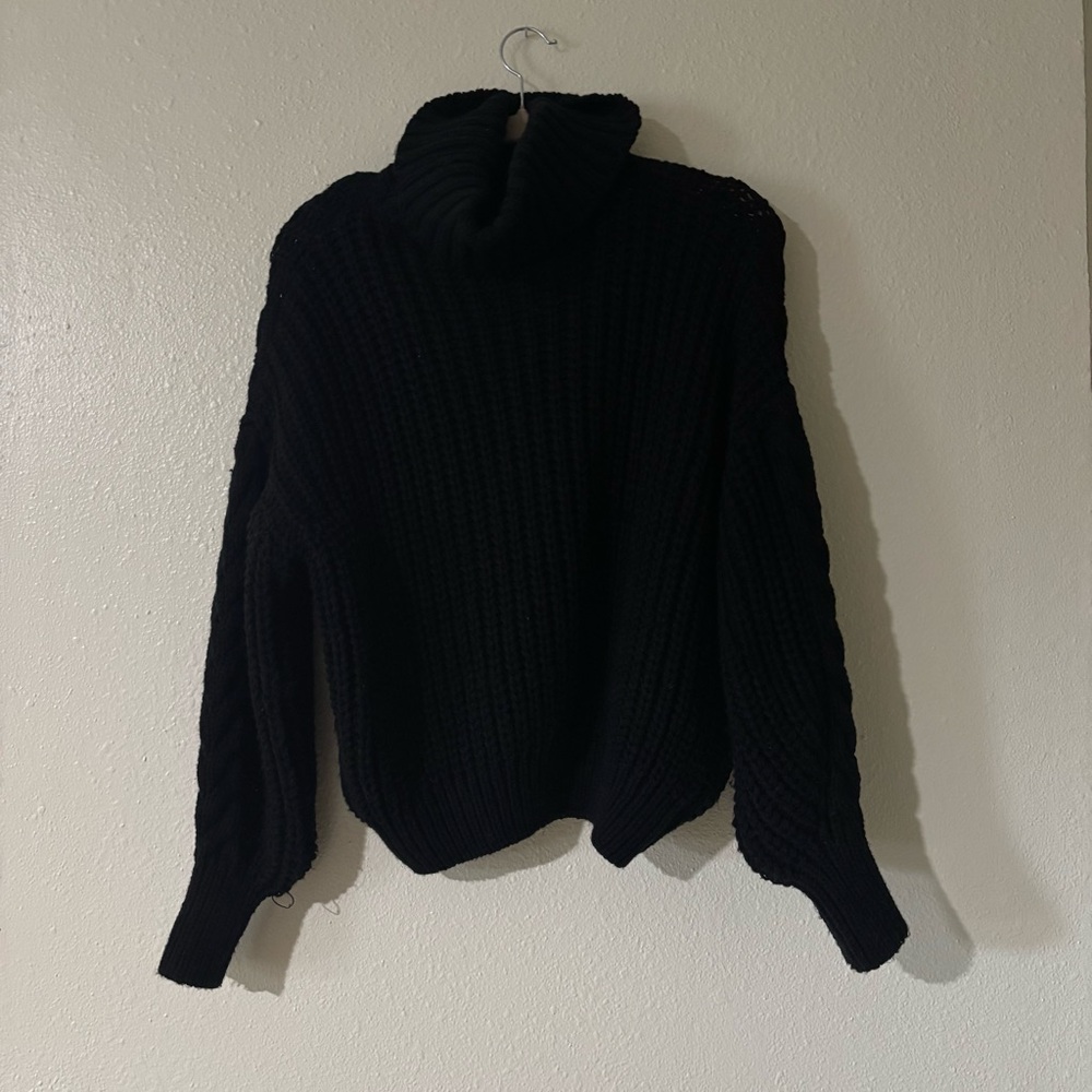 Black Cable Knit Turtleneck Sweater